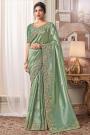 Mint Green Banarasi Silk Hand Embroidered Saree