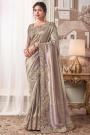 Dusty Lilac Banarasi Silk Hand Embroidered Saree