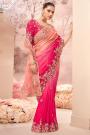 Coral & Peach Silk Hand Embroidered Ombre Saree