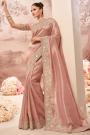 Peach Banarasi Silk Hand Embroidered Saree