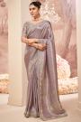 Dusty Lilac Banarasi Silk Hand Embroidered Saree