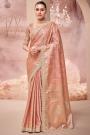 Peach Banarasi Silk Hand Embroidered Saree