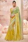 Yellow & Green Organza Tissue Silk Hand Embroidered Saree