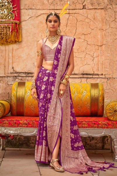 Plum Zari Weaved Georgette Saree