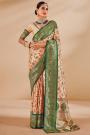 Light Peach & Dark Green Tissue Silk Woven Saree