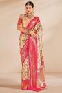 Light Peach & Pink Tissue Silk Woven Saree