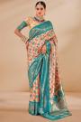 Light Peach & Turquoise Tissue Silk Woven Saree