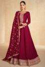 Maroon Silk Embroidered Anarkali Dress