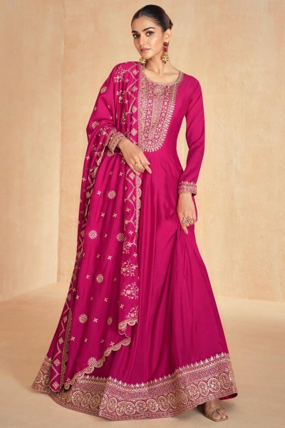 Pink Silk Embroidered Anarkali Dress