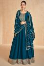 Prussian Blue Silk Embroidered Anarkali Dress