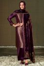 Plum Silk Khimkhab Brocade Woven & Embroidered Kurta Set With Velvet Dupatta