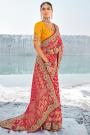 Red Georgette Bandhani & Patola Embroidered & Zari Woven Saree