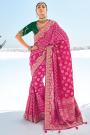 Pink Georgette Bandhani & Patola Embroidered & Zari Woven Saree