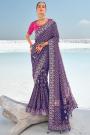 Purple Georgette Bandhani & Patola Embroidered & Zari Woven Saree