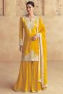 Yellow Silk Embroidered Sharara Kurta Set