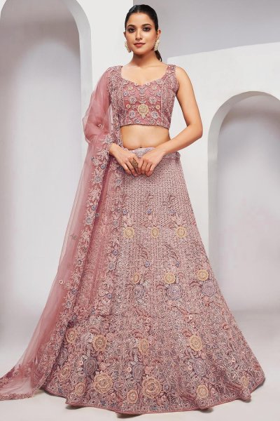 Lilac Net Embroidered Lehenga Set