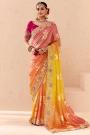 Peach & Yellow Ombre Georgette Jacquard & Embroidered Saree