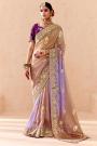 Rose Gold & Purple Ombre Georgette Jacquard & Embroidered Saree