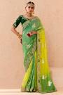 Lemon & Lime Green Ombre Georgette Jacquard & Embroidered Saree