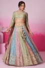 Multicolor Chiffon Embroidered Kalidar Lehenga Set With Belt