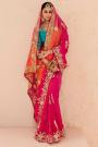 Magenta & Orange Ombre Georgette Jacquard & Embroidered Saree