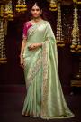 Olive Green Silk Zari Woven Embroidered Saree