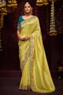 Yellow Silk Zari Woven Embroidered Saree