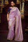 Lilac Silk Zari Woven Embroidered Saree