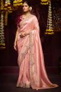 Peach Silk Zari Woven Embroidered Saree