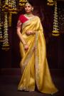 Mustard Silk Zari Woven Embroidered Saree