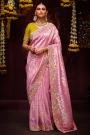 Light Pink Silk Zari Woven Embroidered Saree