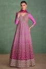 Pink Ombre Chinon Silk Embroidered Anarkali With Dupatta