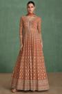 Burnt Orange Ombre Chinon Silk Embroidered Anarkali With Dupatta