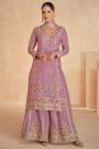 Rosewood Pink Chinon Silk Embroidered Sharara Kurta Set