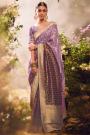 Purple Banarasi Silk Zari Woven & Embroidered Saree