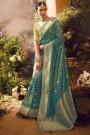 Teal Banarasi Silk Zari Woven & Embroidered Saree