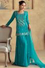 Turquoise Chinon Silk Embroidered Kurta Set