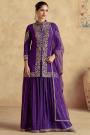 Violet Chinon Silk Embroidered Kurta Set