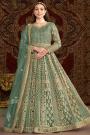 Mint Net Embroidered Anarkali Dress With Dupatta