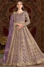 Lilac Net Embroidered Anarkali Dress With Dupatta