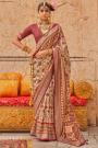 Beige & Maroon Patola Print Silk Saree With Stone Work