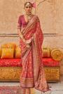 Red Patola Print Silk Saree With Stone Work