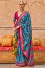 Blue Patola Print Silk Saree With Stone Work