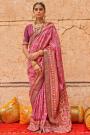 Pink Patola Print Silk Saree With Stone Work