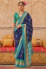 Indigo & Blue Patola Print Silk Saree With Stone Work