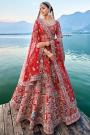 Red Silk Embroidered Lehenga Set