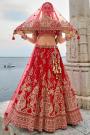 Red Silk Embroidered Lehenga Set