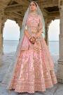 Peach Pink Silk Embroidered Lehenga Set