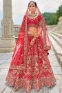 Red Silk Embroidered Lehenga Set