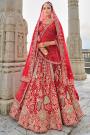 Red Silk Embroidered Lehenga Set